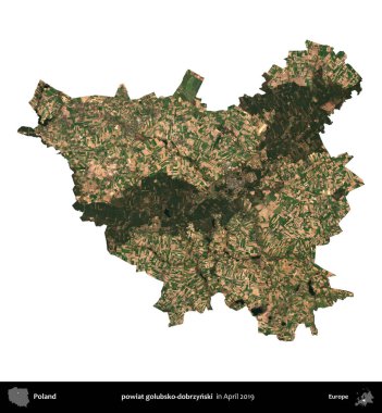 powiat golubsko-dobrzynski. Polonya idari bölgesi, Nisan 2019 'da çekilen Kopernik Nöbetçi karolarından oluşan bir uydu görüntüsü üzerinde beyaza izole edildi.