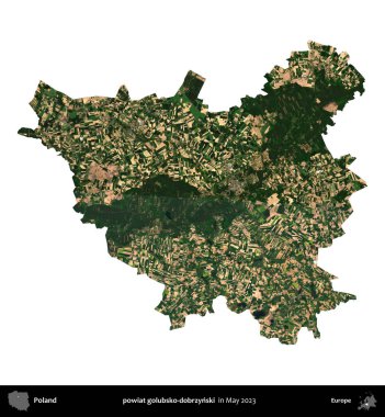 powiat golubsko-dobrzynski. Polonya 'nın idari bölgesi, Mayıs 2023' te çekilen Kopernik Nöbetçi Fayanslarından oluşan bir uydu görüntüsüyle beyaza izole edildi.