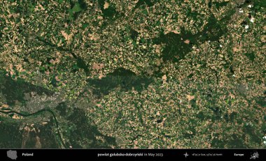 powiat golubsko-dobrzynski. Copernicus Sentinel 'in Mayıs 2023' te çekilmiş uydu görüntüsü üzerine Polonya 'nın idari bölgesi.