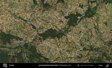 powiat golubsko-dobrzynski. Eylül 2024 'te çekilen Kopernik Nöbetçi karolarından oluşan bir uydu görüntüsünde Polonya' nın idari bölgesinin ana hatları belirlendi