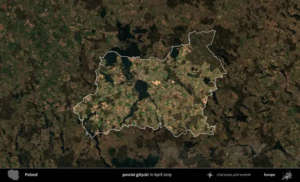 powiat gizycki. Polonya 'nın idari alanı, Nisan 2019' da çekilen Kopernik Nöbetçi karolarından oluşan koyu renkli bir uydu görüntüsü üzerine vurgulandı ve özetlendi.
