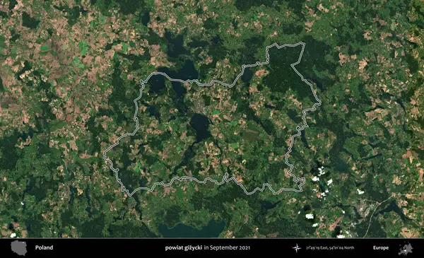 powiat gizycki. Eylül 2021 'de çekilen Copernicus Sentinel karolarından oluşan bir uydu görüntüsü üzerine Polonya' nın idari bölgesinin ana hatlarını belirledik.