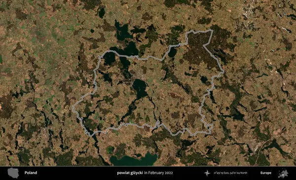 powiat gizycki. Polonya 'nın idari bölgesinin ana hatlarını, Şubat 2022' de çekilen Kopernik Nöbetçi karolarından oluşan bir uydu görüntüsü oluşturdu.