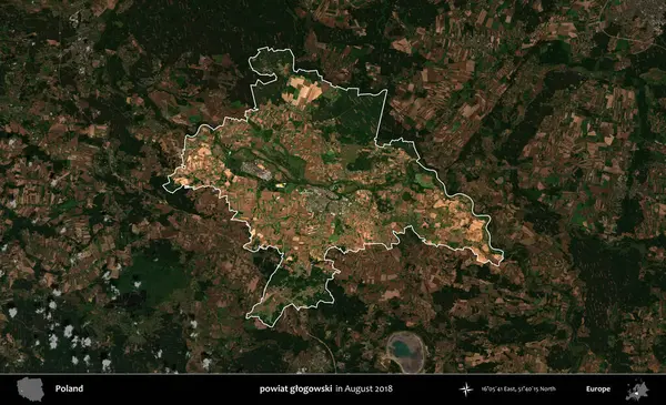 powiat glogowski. Polonya 'nın idari alanı, Ağustos 2018' de çekilen Kopernik Nöbetçi karolarından oluşan koyu renkli bir uydu görüntüsü üzerine vurgulandı ve özetlendi
