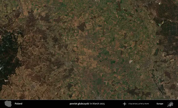 powiat glubczycki. Copernicus Sentinel 'in Mart 2025' te çekilmiş uydu görüntüsü üzerine Polonya 'nın idari bölgesi