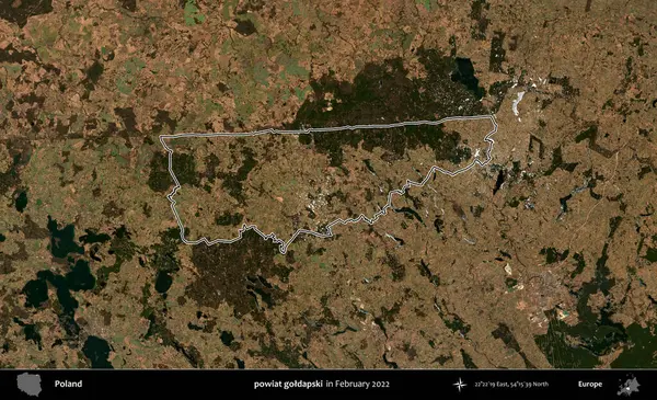 Powiat Golddapski. Polonya 'nın idari bölgesinin ana hatlarını, Şubat 2022' de çekilen Kopernik Nöbetçi karolarından oluşan bir uydu görüntüsü oluşturdu.