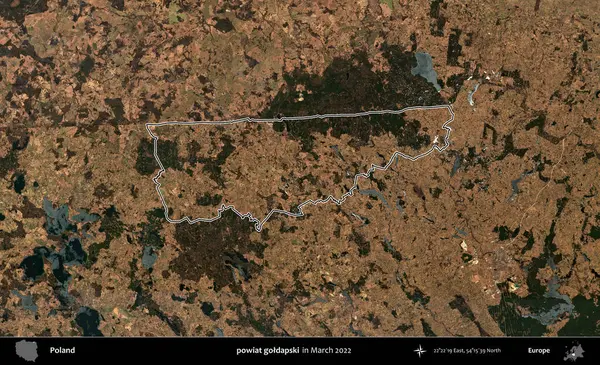 Powiat Golddapski. Polonya 'nın idari bölgesini Mart 2022' de çekilen Kopernik Sentinel karolarından oluşan bir uydu görüntüsü ile özetledik.