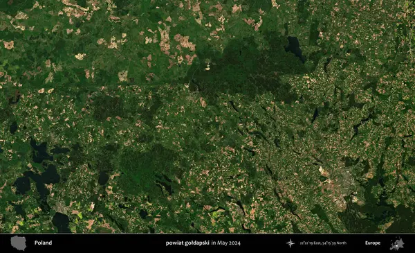 Powiat Golddapski. Mayıs 2024 'te Copernicus Sentinel karolarından oluşan uydu görüntüsü üzerine Polonya' nın idari bölgesi