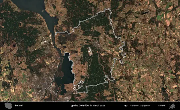 gmina Goleniow. Polonya 'nın idari bölgesini Mart 2022' de çekilen Kopernik Sentinel karolarından oluşan bir uydu görüntüsü ile özetledik.
