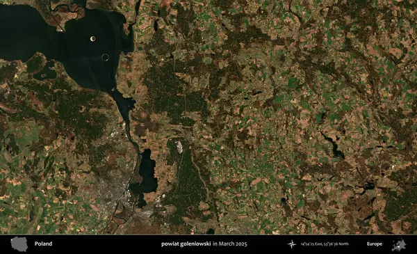 powiat goleniowski. Copernicus Sentinel 'in Mart 2025' te çekilmiş uydu görüntüsü üzerine Polonya 'nın idari bölgesi