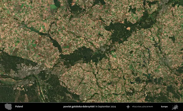 powiat golubsko-dobrzynski. Eylül 2024 'te çekilen Kopernik Sentinel karolarından oluşan uydu görüntüsü üzerine Polonya' nın idari bölgesi