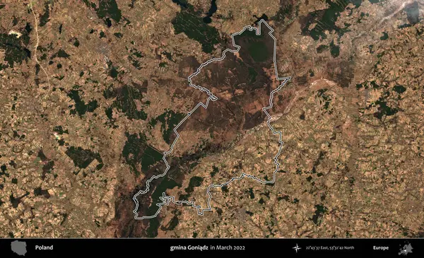 gmina Goniadz. Polonya 'nın idari bölgesini Mart 2022' de çekilen Kopernik Sentinel karolarından oluşan bir uydu görüntüsü ile özetledik.