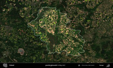 powiat gorowski. Polonya 'nın idari alanı, Mayıs 2017' de çekilen Kopernik Nöbetçi karolarından oluşan koyu renkli bir uydu görüntüsü üzerinde vurgulandı ve özetlendi.