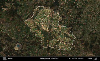 powiat gorowski. Polonya 'nın idari alanı, Nisan 2020' de çekilen Kopernik Nöbetçi karolarından oluşan koyu renkli bir uydu görüntüsü üzerine vurgulandı ve özetlendi