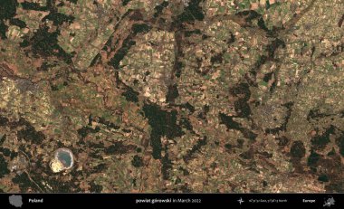 powiat gorowski. Copernicus Sentinel 'in Mart 2022' de çekilmiş uydu görüntüsü üzerine Polonya 'nın idari bölgesi.