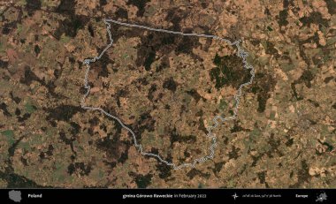 gmina Gorowo Ilaweckie. Polonya 'nın idari bölgesinin ana hatlarını, Şubat 2022' de çekilen Kopernik Nöbetçi karolarından oluşan bir uydu görüntüsü oluşturdu.