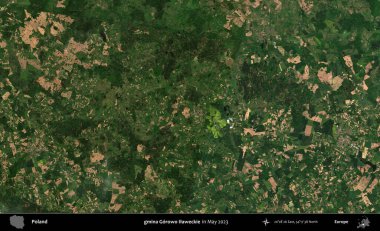 gmina Gorowo Ilaweckie. Copernicus Sentinel 'in Mayıs 2023' te çekilmiş uydu görüntüsü üzerine Polonya 'nın idari bölgesi.