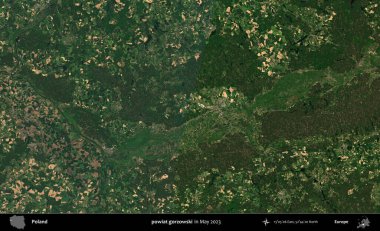 powiat gorzowski. Copernicus Sentinel 'in Mayıs 2023' te çekilmiş uydu görüntüsü üzerine Polonya 'nın idari bölgesi.