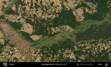 powiat gorzowski. Eylül 2024 'te çekilen Kopernik Sentinel karolarından oluşan uydu görüntüsü üzerine Polonya' nın idari bölgesi