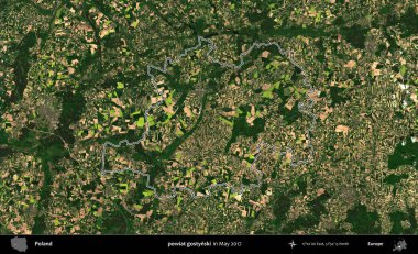 powiat gostynski. Mayıs 2017 'de çekilen Kopernik Nöbetçi karolarından oluşan bir uydu görüntüsü üzerine Polonya' nın idari bölgesinin ana hatlarını belirledik.