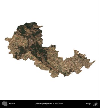 powiat gostyninski. Polonya idari bölgesi, Nisan 2018 'de çekilen Kopernik Nöbetçi karolarından oluşan bir uydu görüntüsü üzerinde beyaza izole edildi.