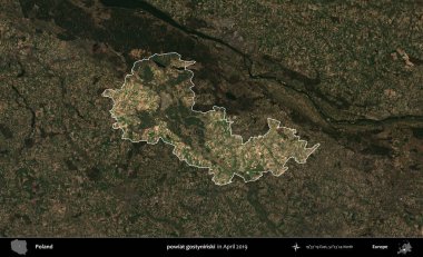 powiat gostyninski. Polonya 'nın idari alanı, Nisan 2019' da çekilen Kopernik Nöbetçi karolarından oluşan koyu renkli bir uydu görüntüsü üzerine vurgulandı ve özetlendi.