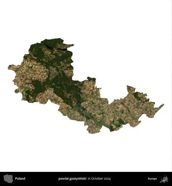 powiat gostyninski. Polonya idari bölgesi, Ekim 2024 'te çekilen Kopernik Nöbetçi karolarından oluşan bir uydu görüntüsü üzerinde beyaza izole edildi.