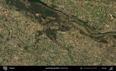 powiat gostyninski. Nisan 2019 'da çekilen Kopernik Sentinel karolarından oluşan bir uydu görüntüsü üzerine Polonya' nın idari bölgesi