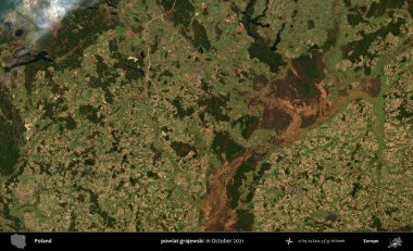 powiat grajewski. Polonya 'nın idari bölgesi, Ekim 2021' de çekilen Kopernik Sentinel karolarından oluşan bir uydu görüntüsü üzerine kurulmuştur.