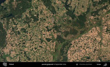 powiat grajewski. Eylül 2024 'te çekilen Kopernik Sentinel karolarından oluşan uydu görüntüsü üzerine Polonya' nın idari bölgesi