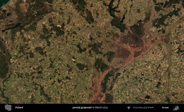 powiat grajewski. Copernicus Sentinel 'in Mart 2025' te çekilmiş uydu görüntüsü üzerine Polonya 'nın idari bölgesi
