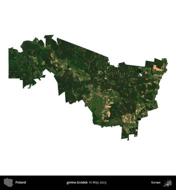 gmina Grodek. Polonya 'nın idari bölgesi, Mayıs 2023' te çekilen Kopernik Nöbetçi Fayanslarından oluşan bir uydu görüntüsüyle beyaza izole edildi.