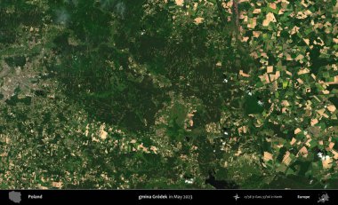 gmina Grodek. Copernicus Sentinel 'in Mayıs 2023' te çekilmiş uydu görüntüsü üzerine Polonya 'nın idari bölgesi.