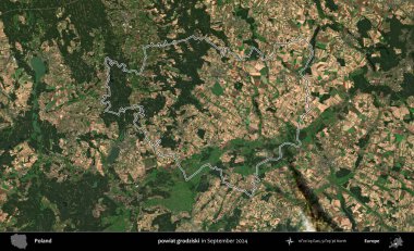 powiat grodziski. Eylül 2024 'te çekilen Kopernik Nöbetçi karolarından oluşan bir uydu görüntüsünde Polonya' nın idari bölgesinin ana hatları belirlendi