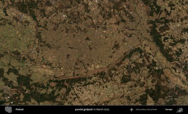 powiat grojecki. Copernicus Sentinel 'in Mart 2025' te çekilmiş uydu görüntüsü üzerine Polonya 'nın idari bölgesi