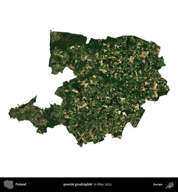 powiat grudziadzki. Polonya 'nın idari bölgesi, Mayıs 2023' te çekilen Kopernik Nöbetçi Fayanslarından oluşan bir uydu görüntüsüyle beyaza izole edildi.