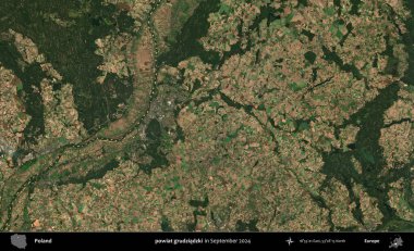 powiat grudziadzki. Eylül 2024 'te çekilen Kopernik Sentinel karolarından oluşan uydu görüntüsü üzerine Polonya' nın idari bölgesi