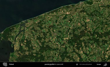 powiat gryficki. Copernicus Sentinel 'in Haziran 2018' de çekilmiş uydu görüntüsü üzerine Polonya 'nın idari bölgesi