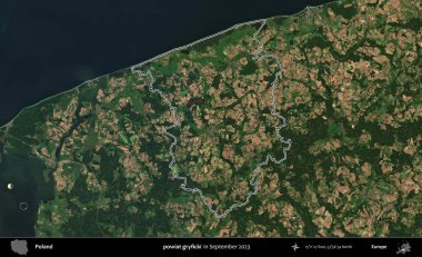 powiat gryficki. Eylül 2023 'te çekilen Copernicus Sentinel karolarından oluşan bir uydu görüntüsü üzerine Polonya' nın idari bölgesinin ana hatlarını belirledik.