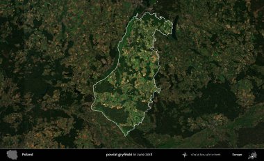 powiat gryfinski. Polonya 'nın idari alanı, Haziran 2018' de çekilen Kopernik Nöbetçi karolarından oluşan koyu renkli bir uydu görüntüsüyle vurgulandı ve özetlendi