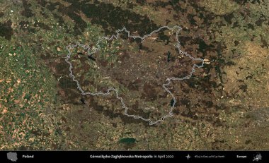 Gornoslasko-Zaglebiowska Metropoliası. Polonya 'nın idari bölgesini Nisan 2020' de çekilen Kopernik Nöbetçi karolarından oluşan bir uydu görüntüsüne göre özetledik.