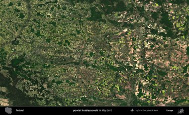 powiat hrubieszowski. Copernicus Sentinel 'in Mayıs 2017' de çekilmiş uydu görüntüsü üzerine Polonya 'nın idari bölgesi.