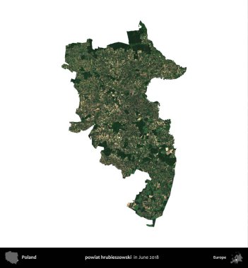 powiat hrubieszowski. Polonya idari bölgesi, Haziran 2018 'de çekilen Kopernik Nöbetçi karolarından oluşan bir uydu görüntüsü üzerinde beyaza izole edildi.