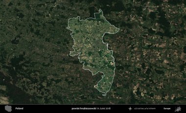 powiat hrubieszowski. Polonya 'nın idari alanı, Haziran 2018' de çekilen Kopernik Nöbetçi karolarından oluşan koyu renkli bir uydu görüntüsüyle vurgulandı ve özetlendi
