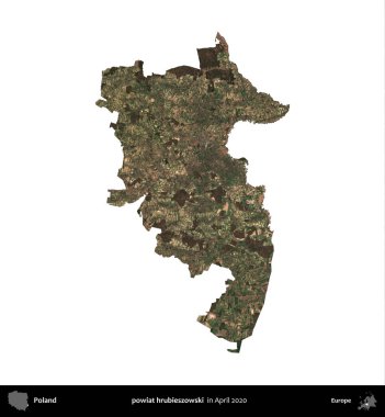 powiat hrubieszowski. Polonya idari bölgesi, Nisan 2020 'de çekilen Kopernik Nöbetçi karolarından oluşan bir uydu görüntüsü üzerinde beyaza izole edildi.