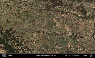 powiat hrubieszowski. Nisan 2020 'de Copernicus Sentinel karolarından oluşan bir uydu görüntüsü üzerine Polonya' nın idari bölgesi