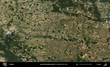 powiat hrubieszowski. Eylül 2020 'de Copernicus Sentinel karolarından oluşan bir uydu görüntüsü üzerine Polonya' nın idari bölgesi
