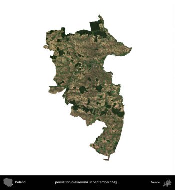 powiat hrubieszowski. Polonya idari bölgesi, Eylül 2023 'te çekilen Kopernik Nöbetçi karolarından oluşan bir uydu görüntüsü üzerinde beyaza izole edildi.