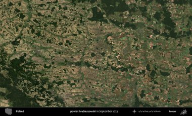 powiat hrubieszowski. Eylül 2023 'te Copernicus Sentinel karolarından oluşan uydu görüntüsü üzerine Polonya' nın idari bölgesi