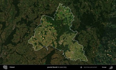 powiat ilawski. Polonya 'nın idari alanı, Haziran 2019' da çekilen Kopernik Nöbetçi karolarından oluşan koyu renkli bir uydu görüntüsü üzerine vurgulandı ve özetlendi.